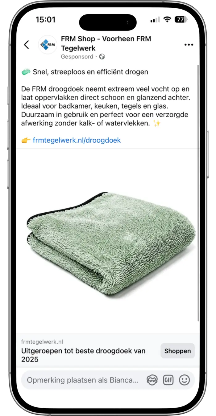 FRM advertentie doordoek