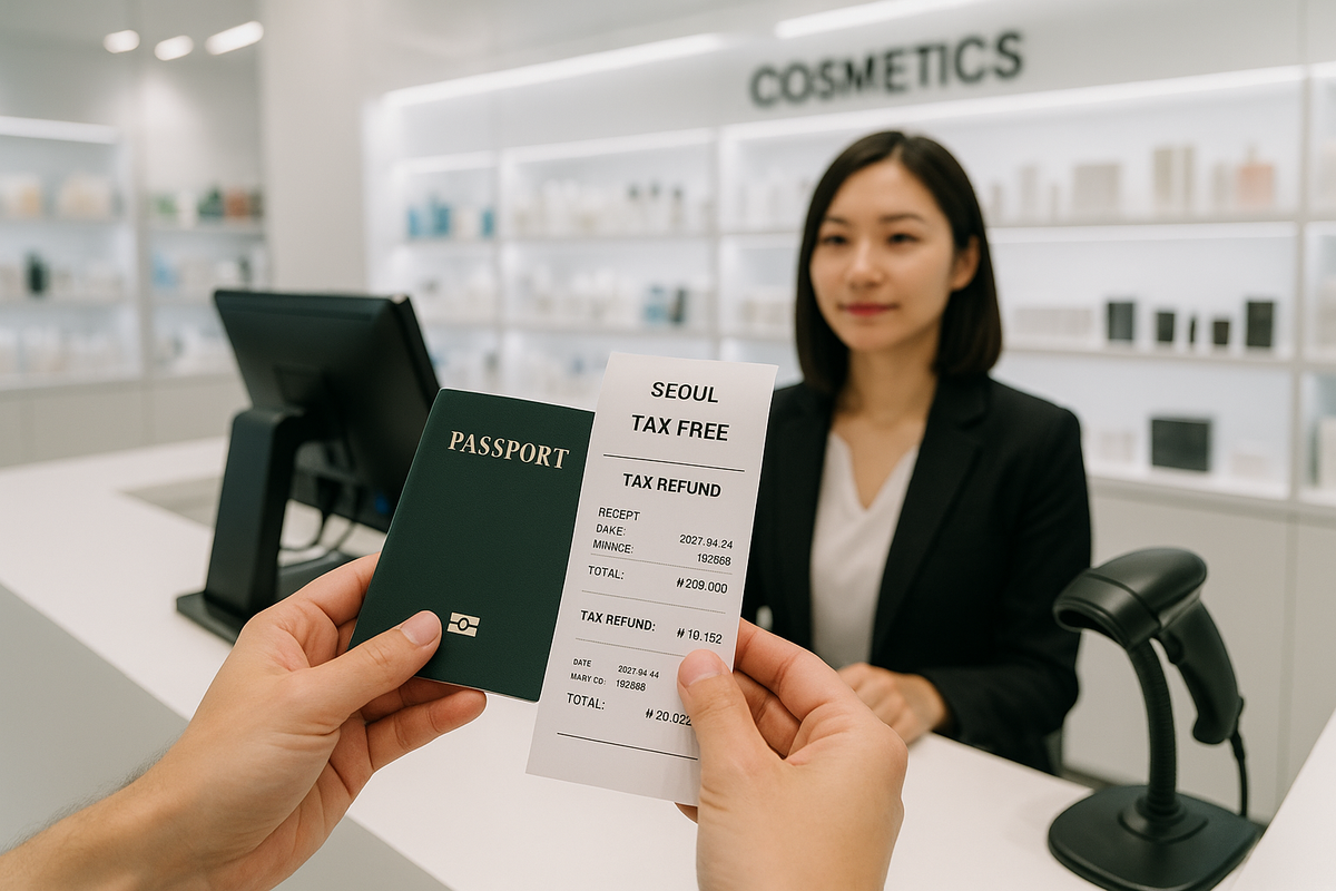 Instant tax refund receipt checkout at Olive Young Myeongdong cashier