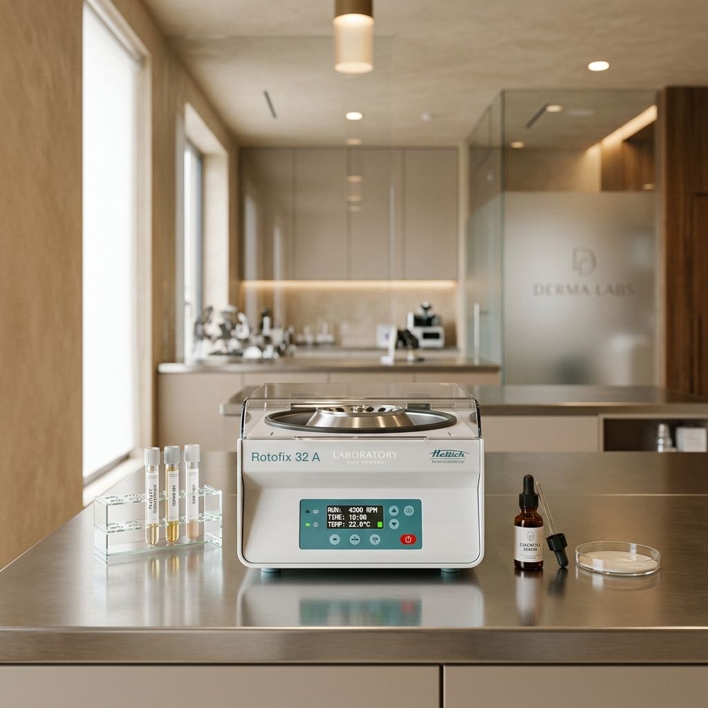 A modern clinical centrifuge separating blood into plasma and platelet-rich layers in a high-end lab
