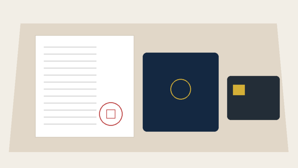 Brand new photo of physical passport, clinic appointment certificate, and credit card