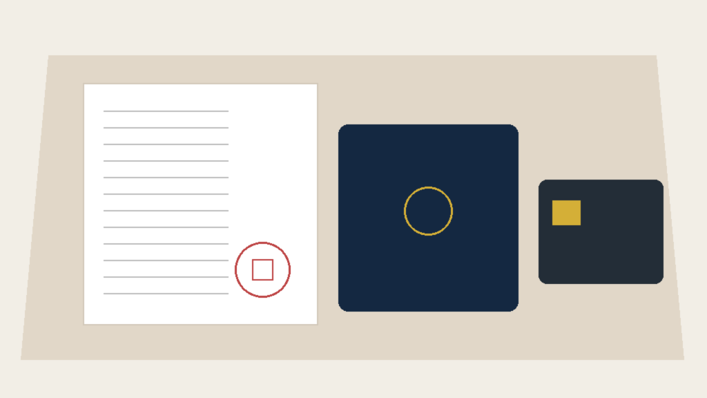 Brand new photo of physical passport, clinic appointment certificate, and credit card