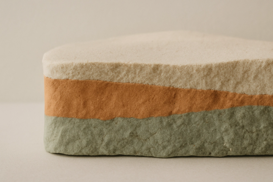 Layered bands of sand, clay and mineral seen from the side