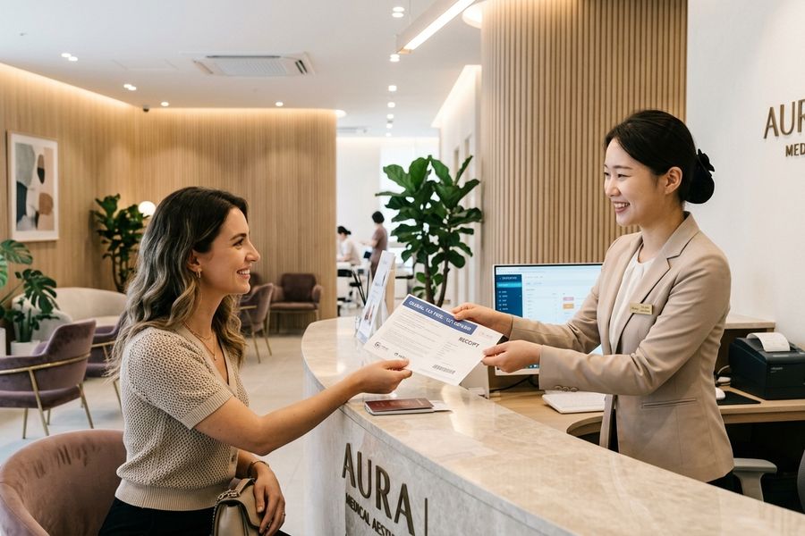 Korean dermatology clinic reception and tax refund guide