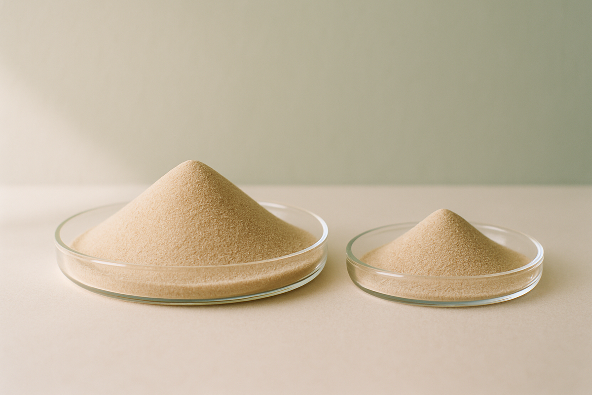 Two dishes of fine sand of different volumes side by side