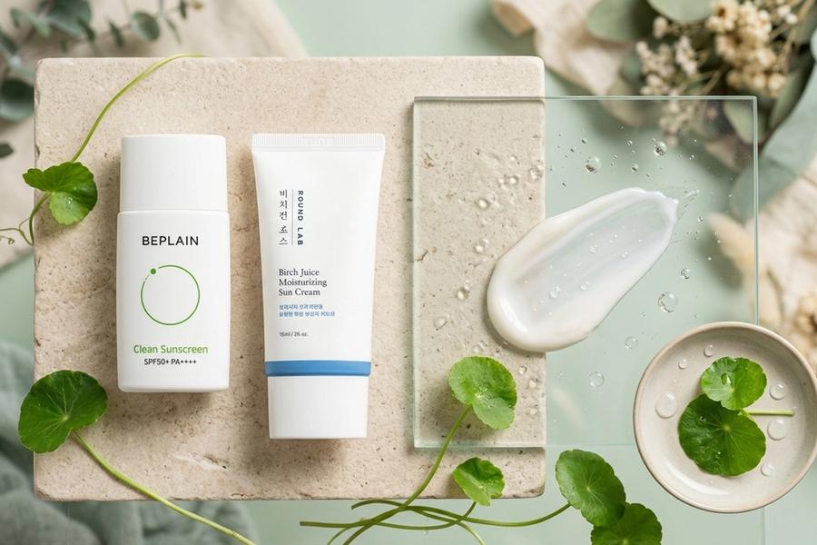 Lightweight Korean daily chemical and mineral sunscreens with soothing Centella Asiatica botanical extracts