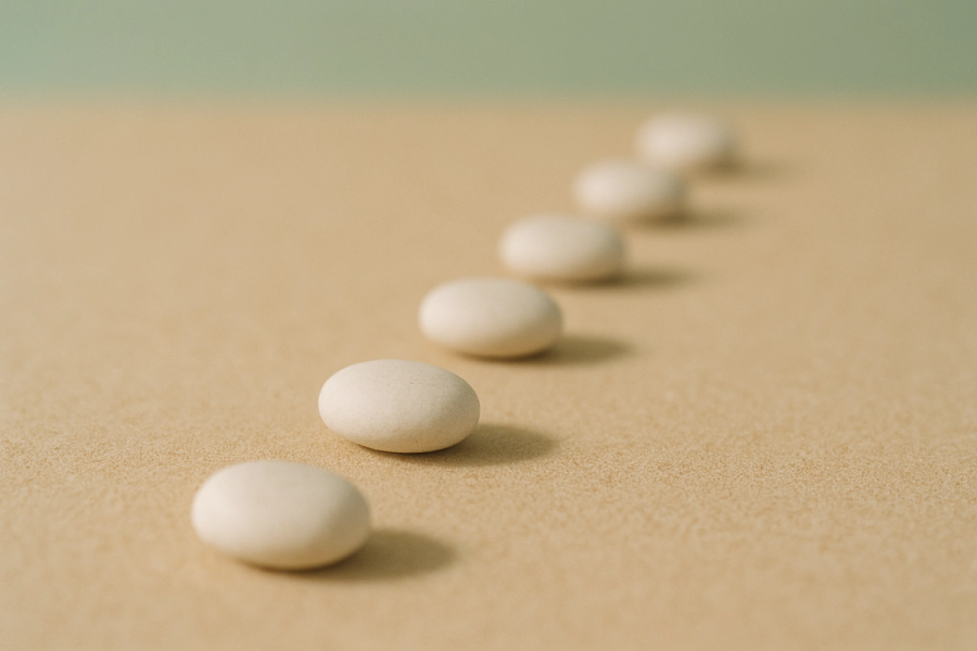 Small stones spaced at even intervals along warm sand