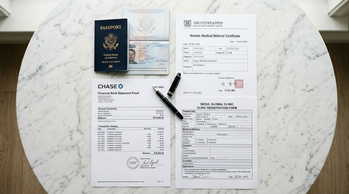 Physical passport, clinic referral certificate, and financial proof for C-3-3 Medical Tourism Visa