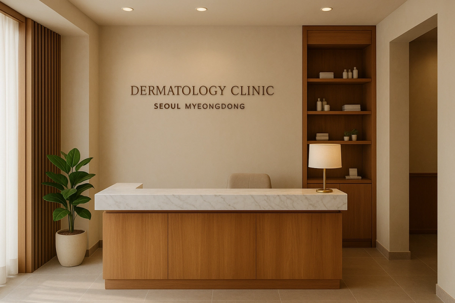 Modern dermatology clinic reception in Seoul