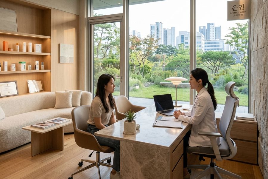 Tranquil private dermatology consultation office in Seoul