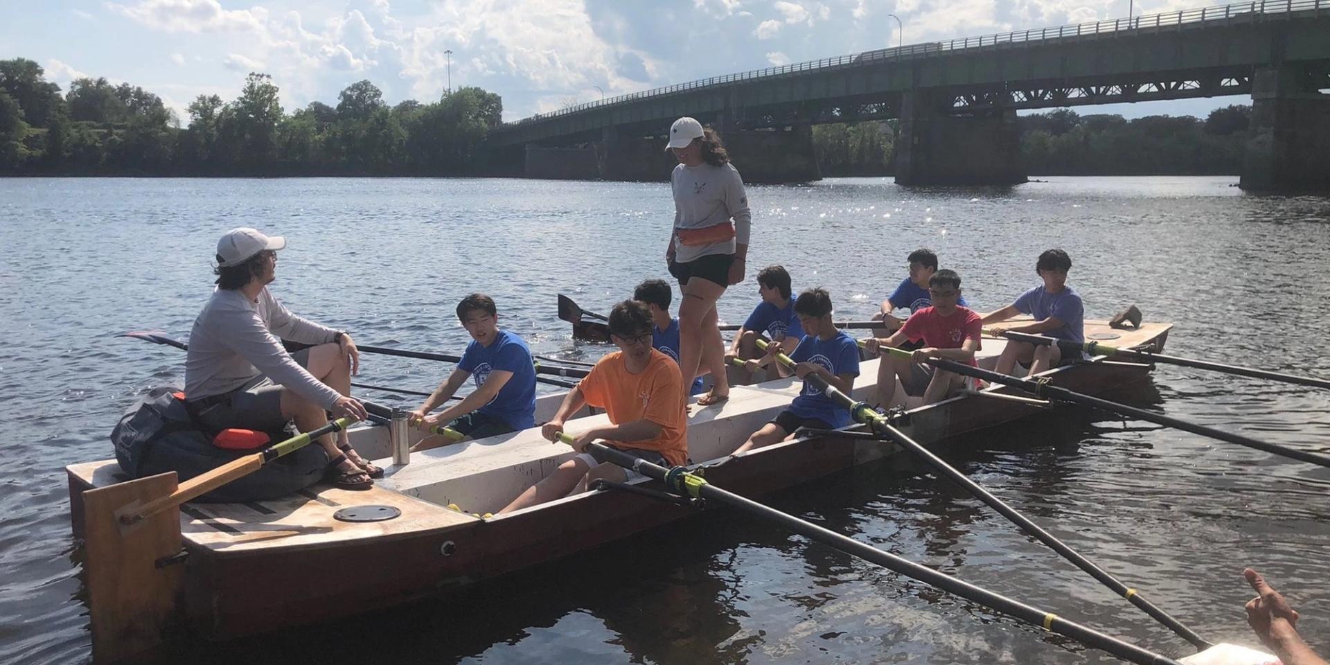 SCA students rowing on the Connecticut River at Pioneer Valley Rowing Club