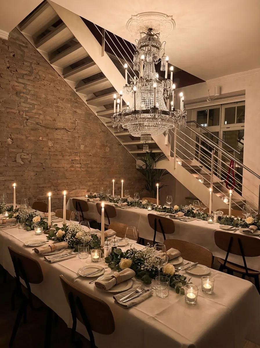 Schöner Raum mit Kronleuchter für Gruppendinner