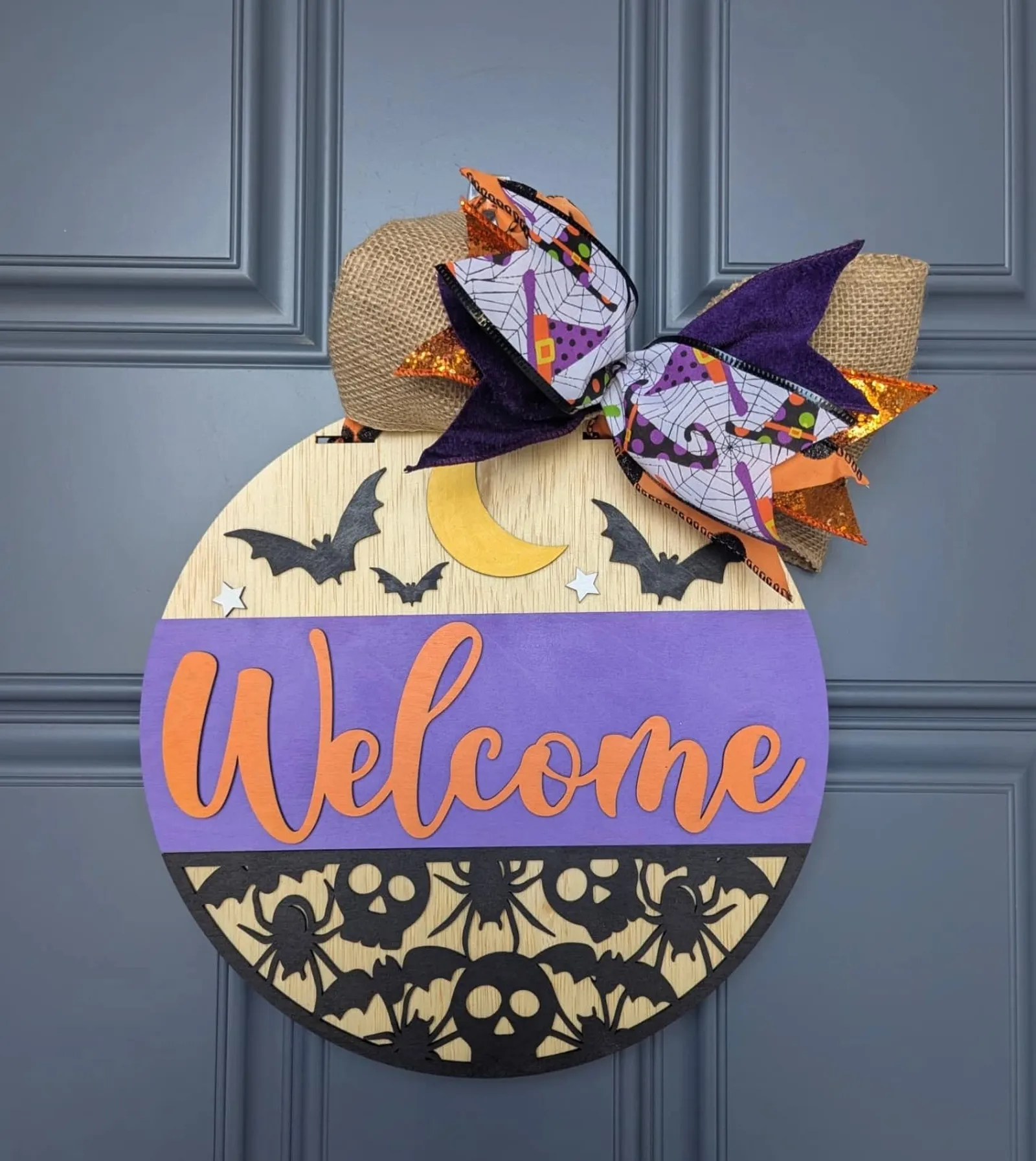 halloween spider, bats and skull door decoration