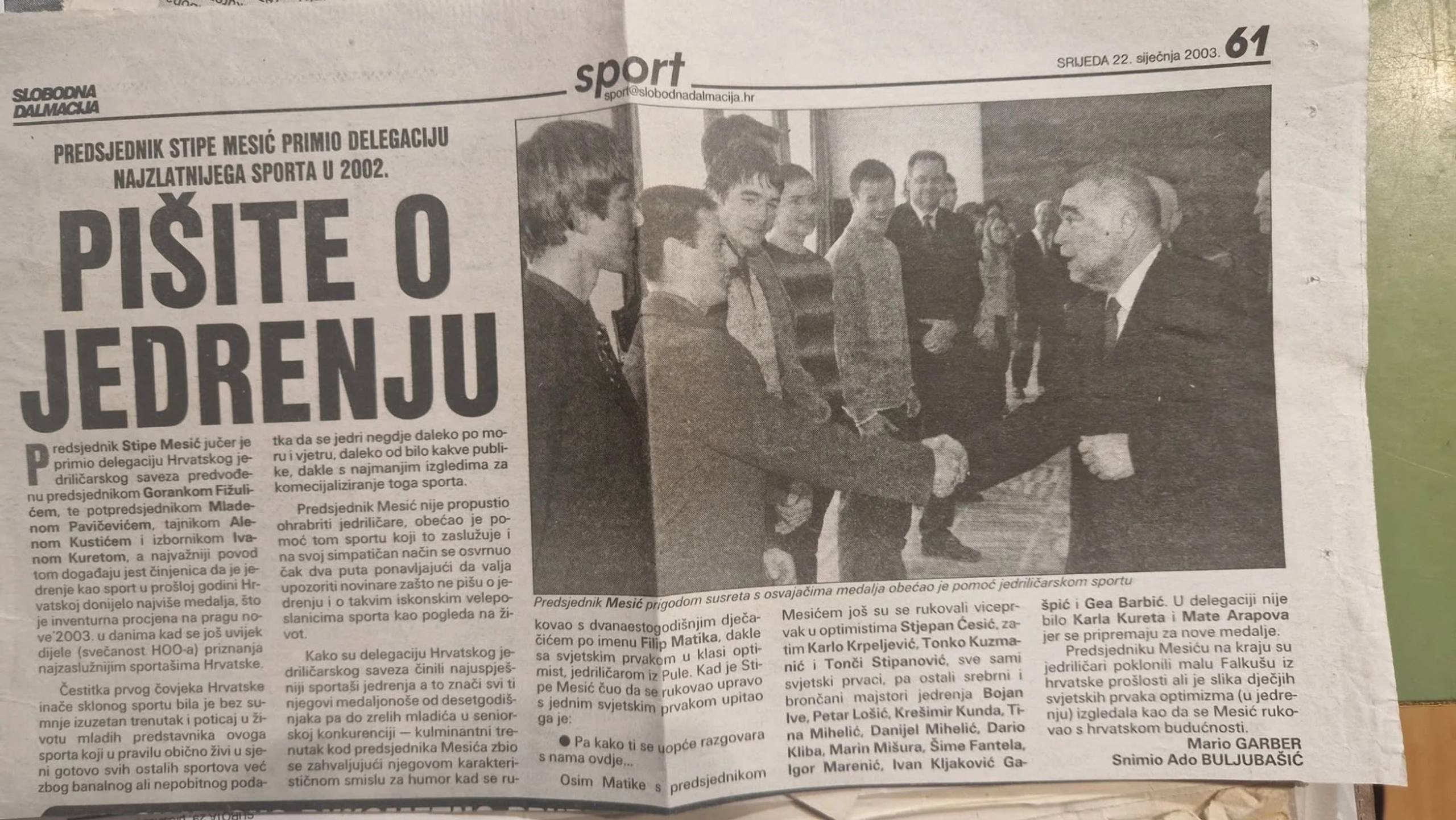 „Pišite o jedrenju“ — Slobodna Dalmacija, 22. 1. 2003.