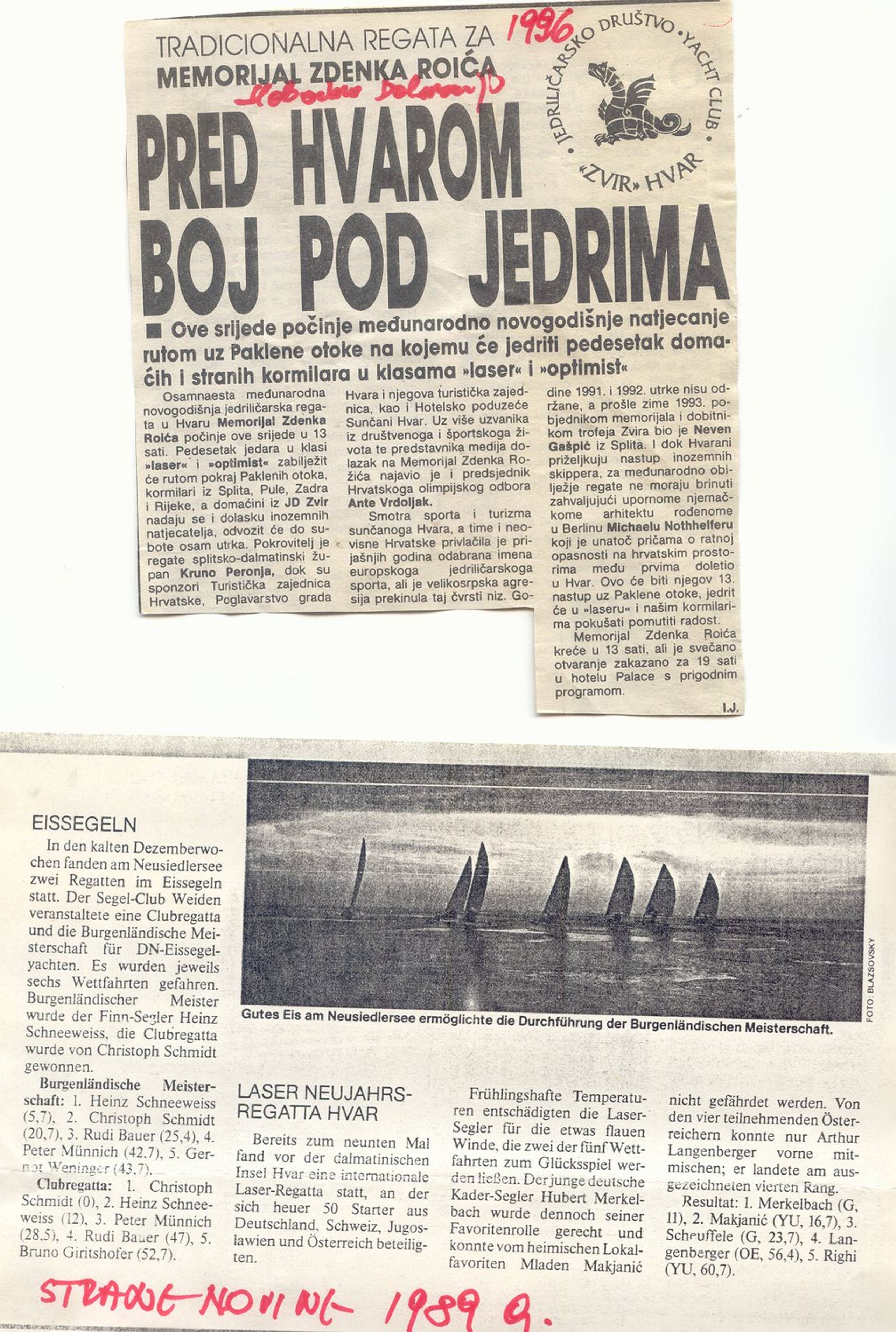 „Pred Hvarom boj pod jedrima“ — strane novine (1989.)