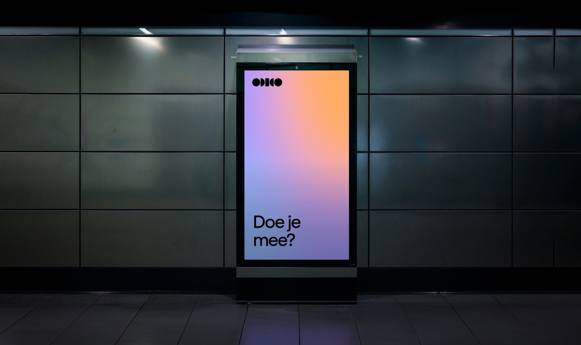 A billboard in a metro station featuring an Odido advertisement as case hero image.