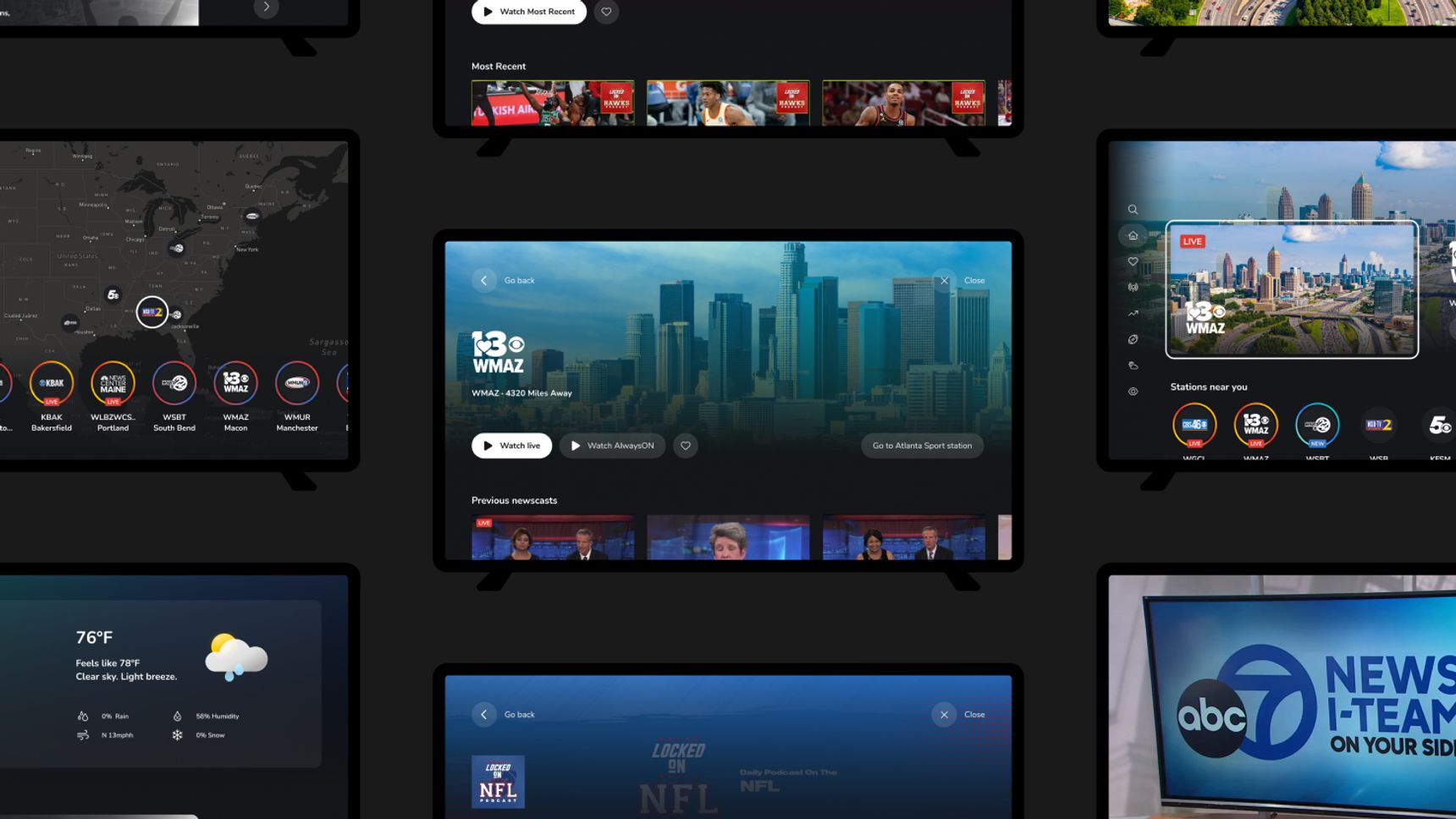 Multiple smart TV user interfaces of NewsON.