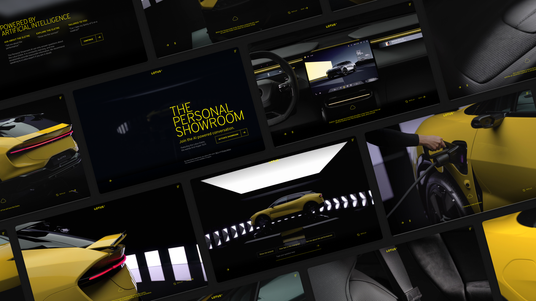 An overview of different interfaces of the Lotus Personal Showroom.