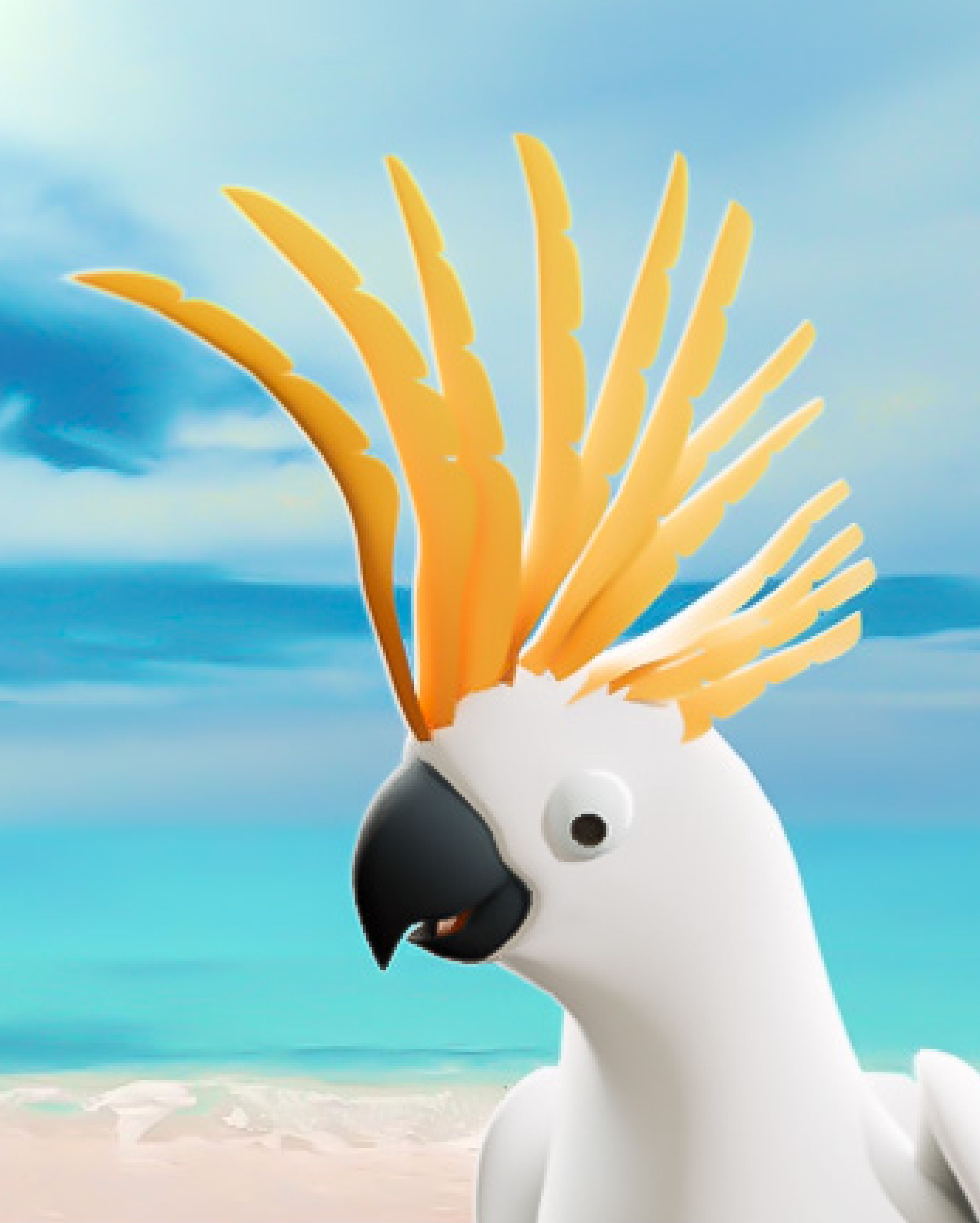 A drawn cockatoo who is the mascotte of IMC Prosperity.