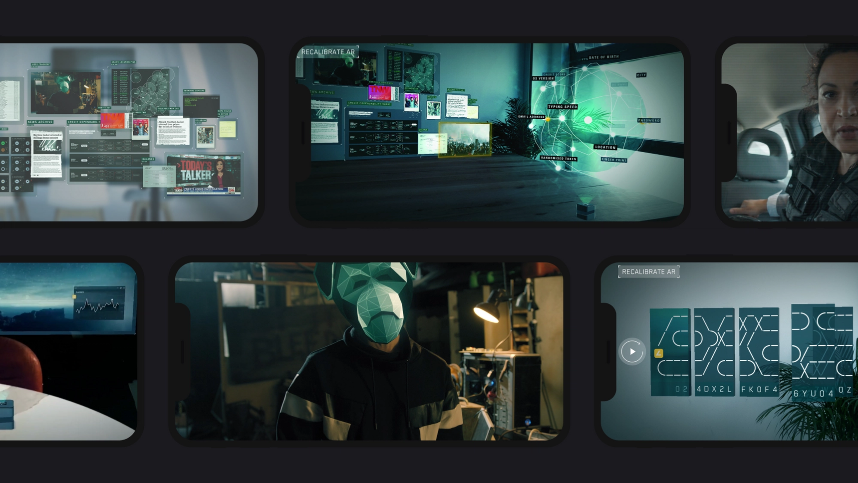 Different in-app screens of the mobile escape room by ABN Amro.
