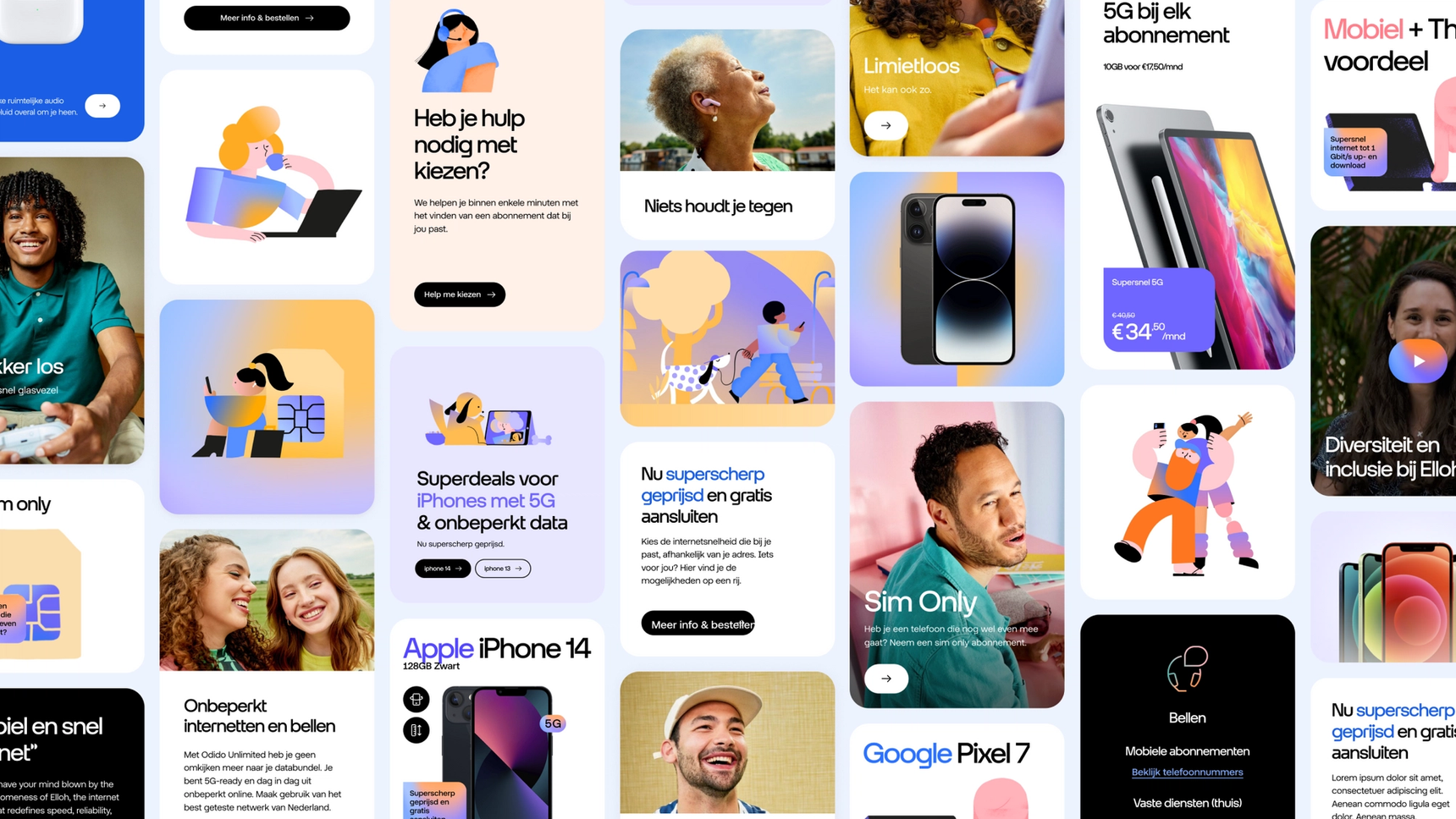 The design system of Odido. Consisting of brand color palette, typography and imagery.