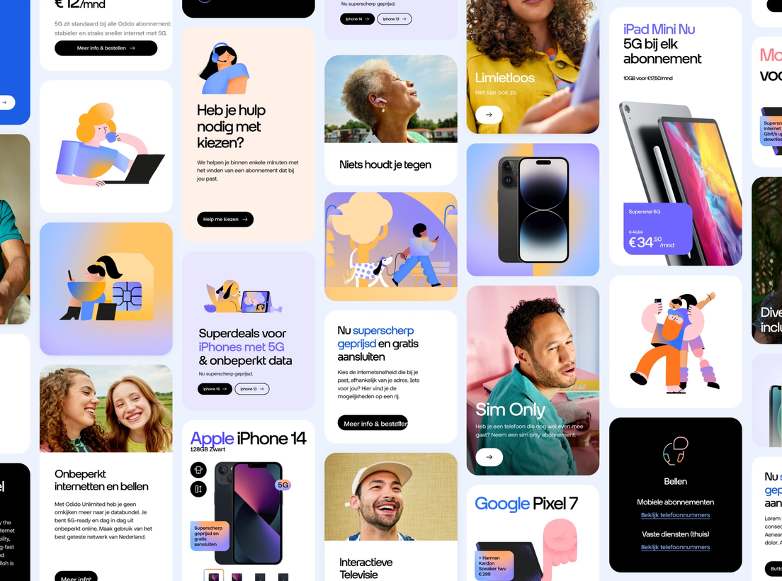The design system of Odido. Consisting of brand color palette, typography and imagery.