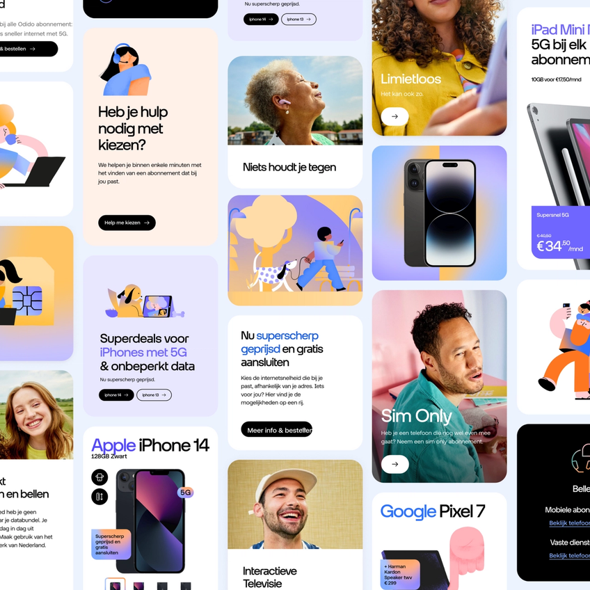 The design system of Odido. Consisting of brand color palette, typography and imagery.