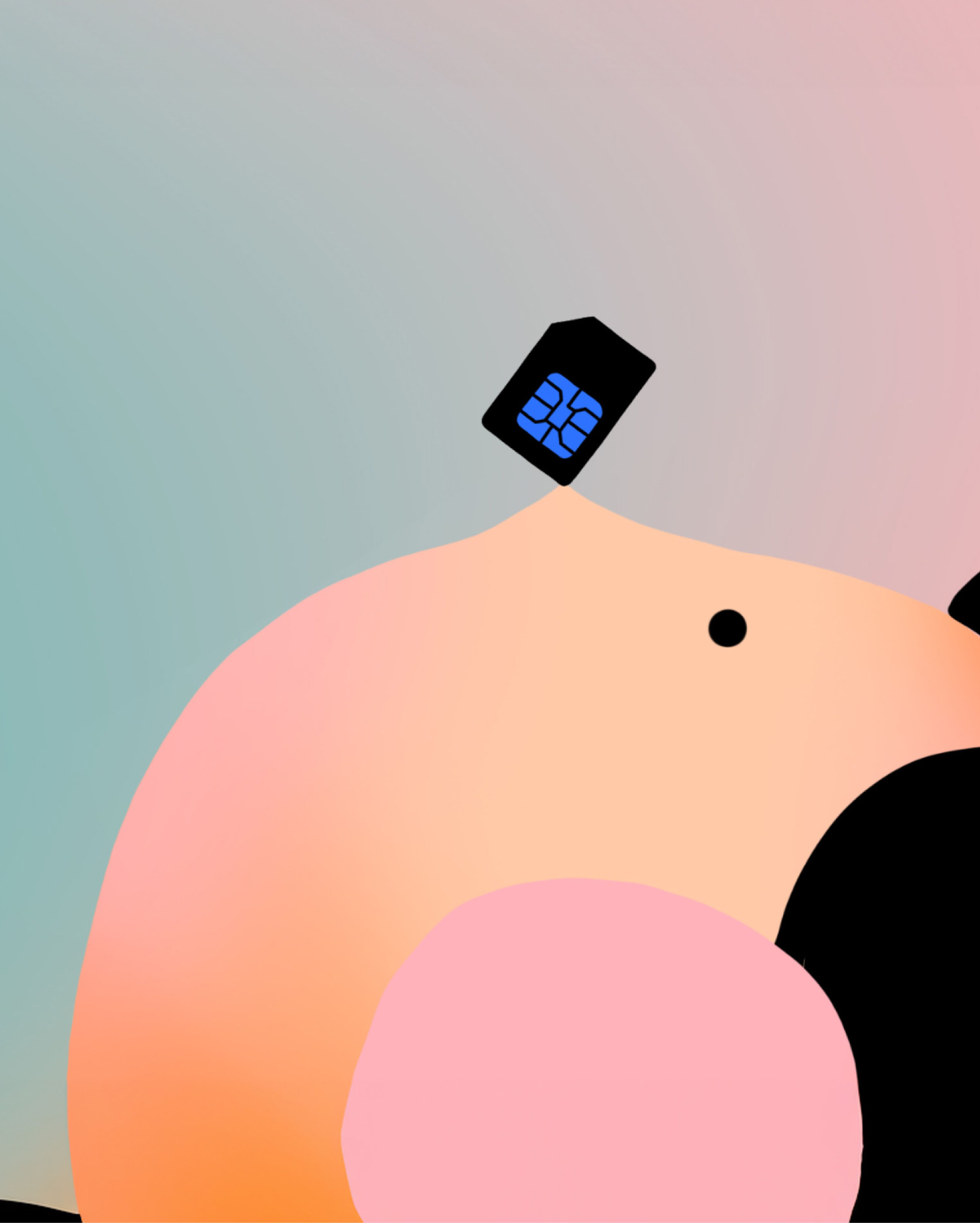 Odido branded cartoon of a face balancing a sim card on its nose.