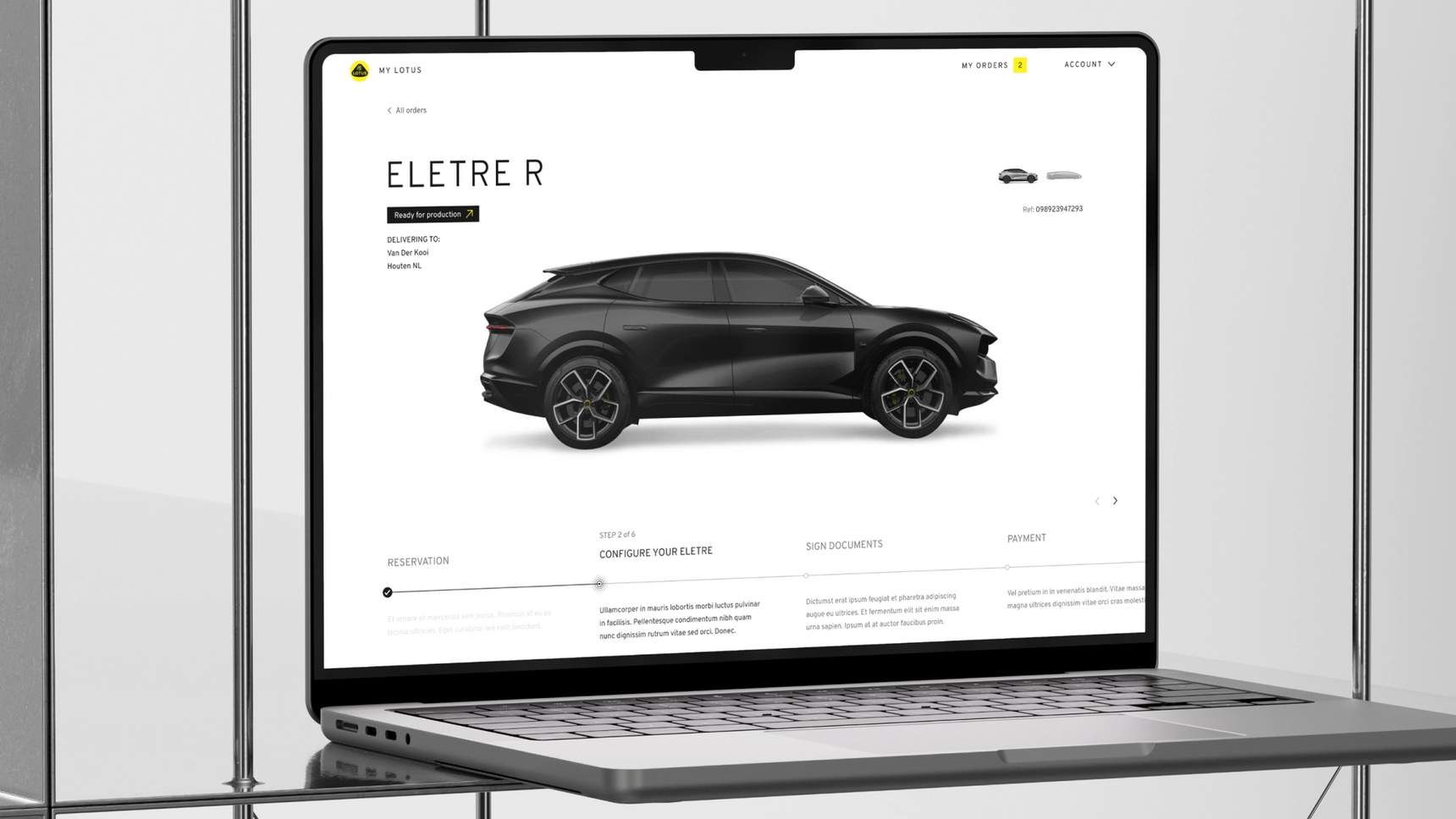 A laptop displaying the web page of the Lotus Eletre.