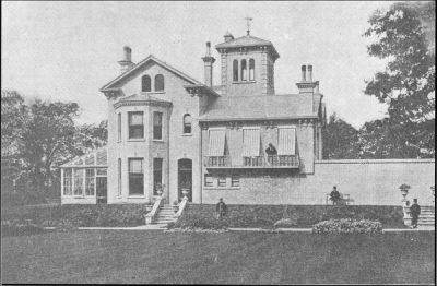 Back view of the new "Helensburge House," CH Spurgeon's third home after marriage. The preacher is seen standing upon the balcony.