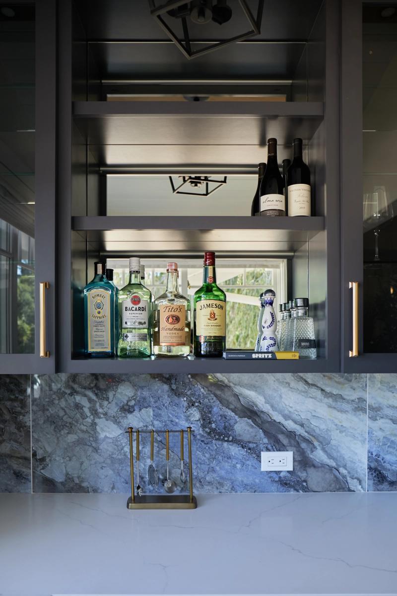 Beautiful dark bar cabinets with mirrored back