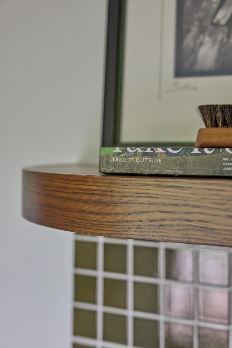 Curved oak floating shelf