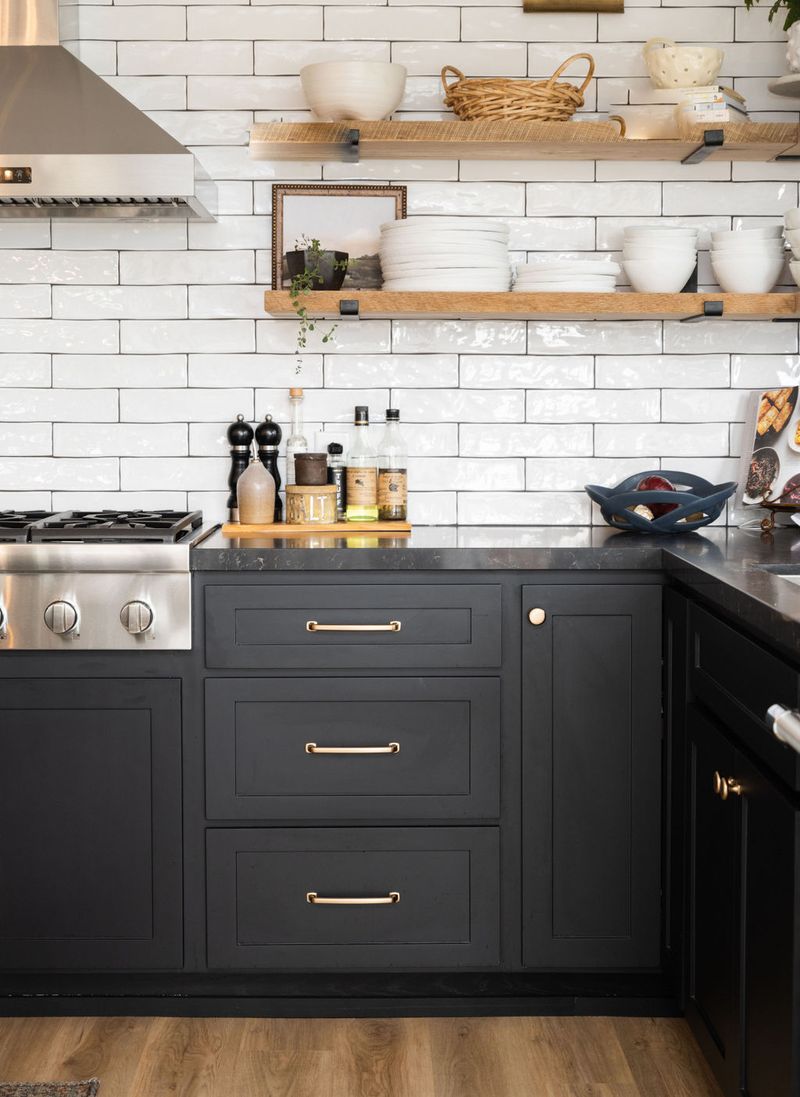 Black matte cabinets with gold handles