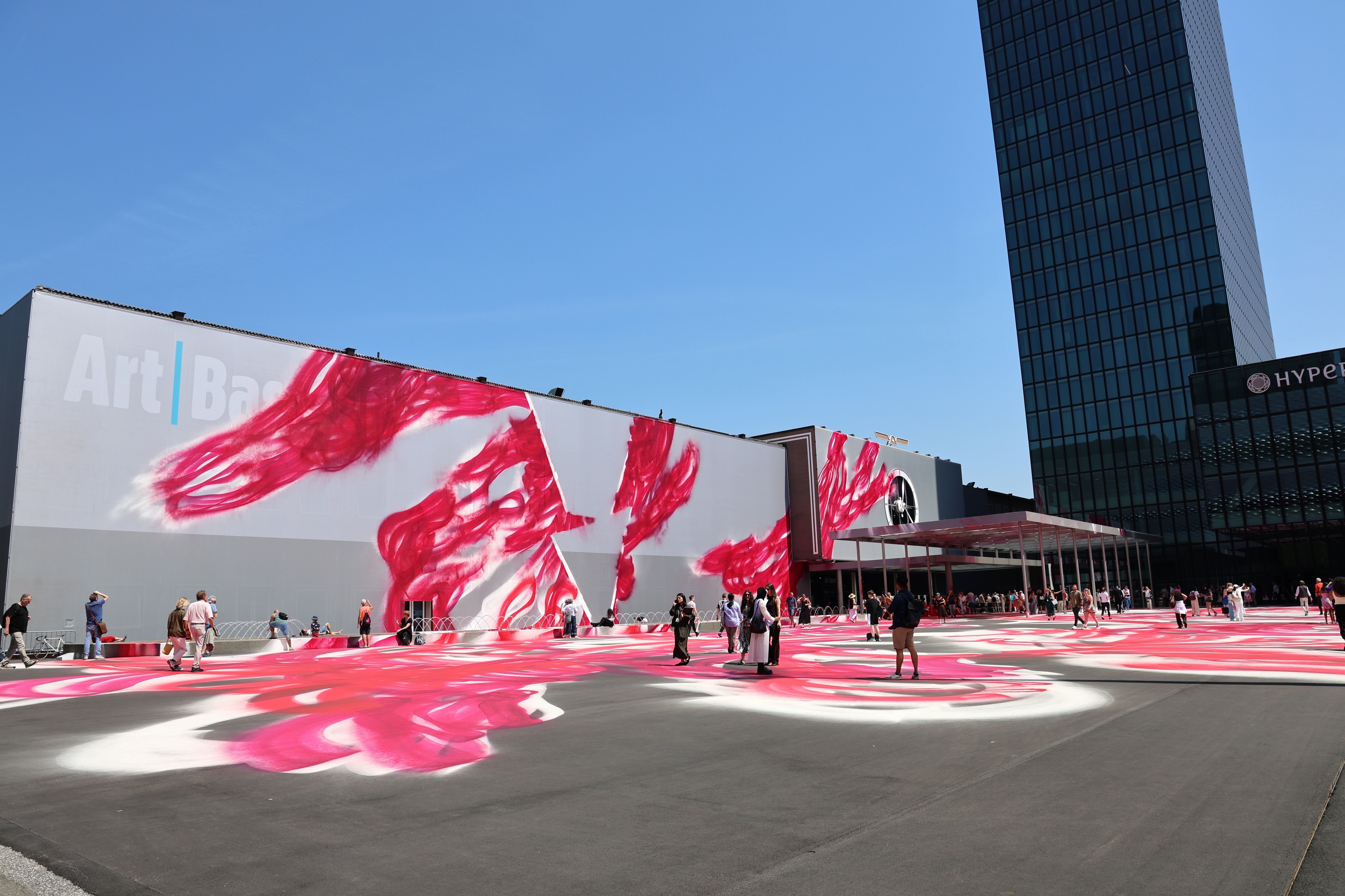 Katharina Grosse's CHOIR installation on the Messeplatz at Art Basel 2025.