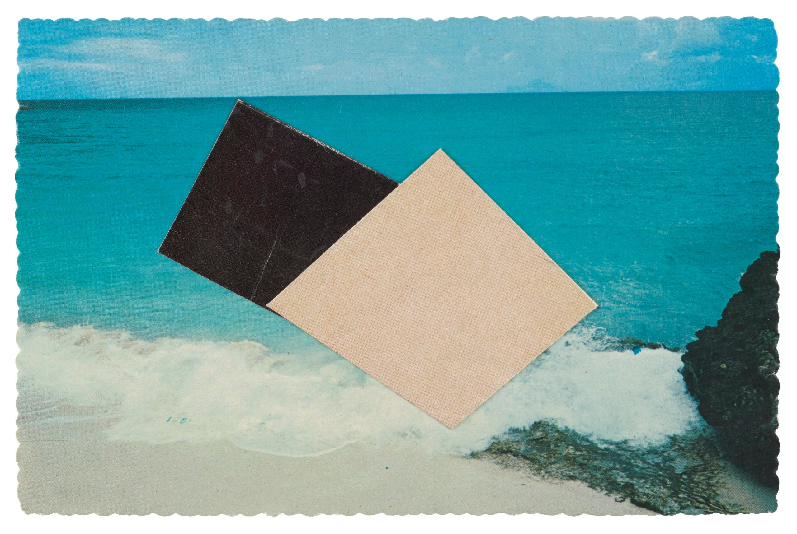 Ellsworth Kelly, Long Bay Beach (study for White and Dark Gray Panels I), 1977, postcard collage.