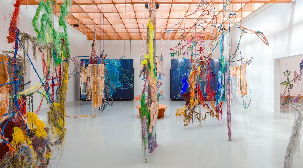 Attila cataract your source at the feet of the green peaks will end up in the great sea blue abyss we drowned in the tidal tears of the moon by Julien Creuzet for Venice Biennale
