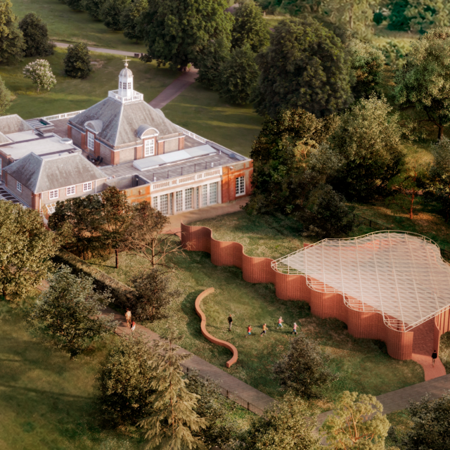 Aerial design render of a serpentine, the 2026 Serpentine Pavilion by LANZA atelier.