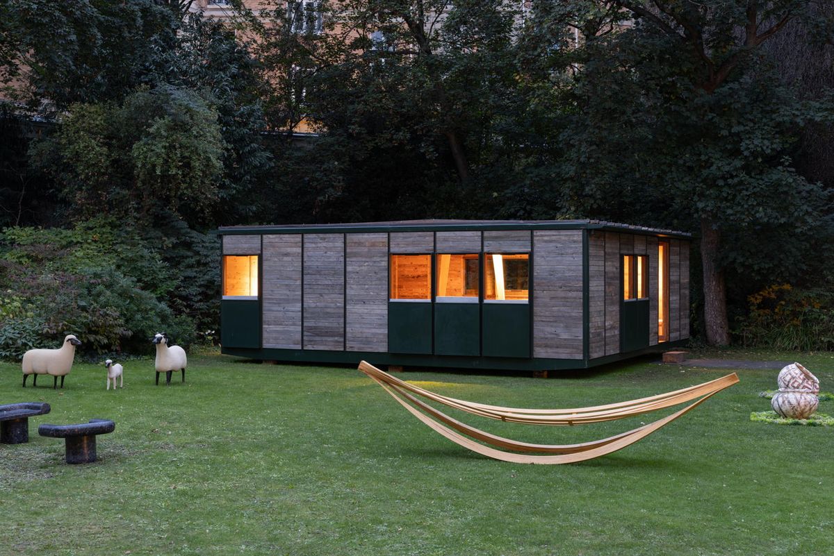 Jean Prouvé's 1946 Carnac demountable house, assembled in the garden at Design Miami/ Paris 2024 by Galerie Downtown-LAFFANOUR.