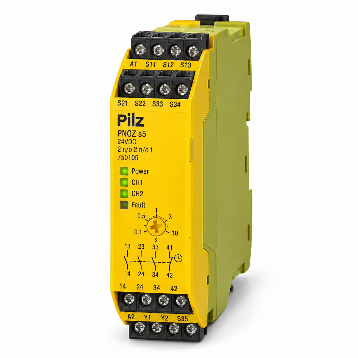 Pilz PNOZ s5 24VDC 2 n/o 2 n/o t safety relay, product ID 750105