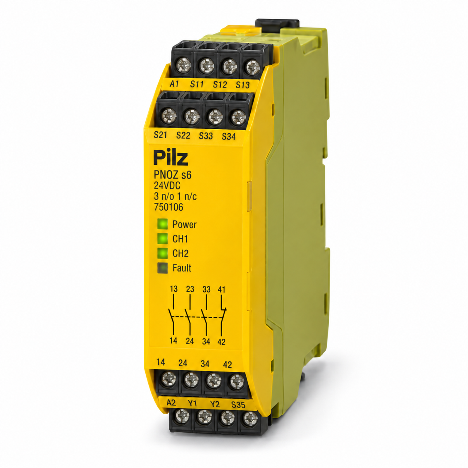 Pilz PNOZ s6 24VDC 3 n/o 1 n/c safety relay, product ID 750106