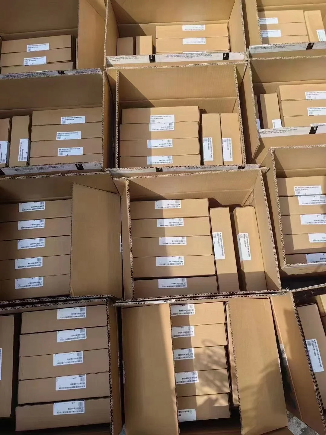 Boxed industrial automation components prepared in inventory