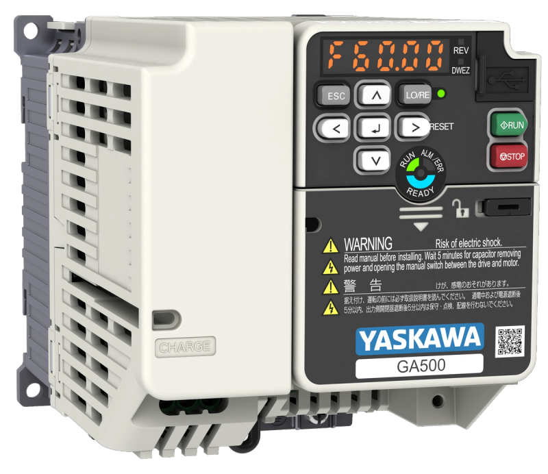 Yaskawa GA500 industrial AC microdrive representative product visual for GA50U2001ABA