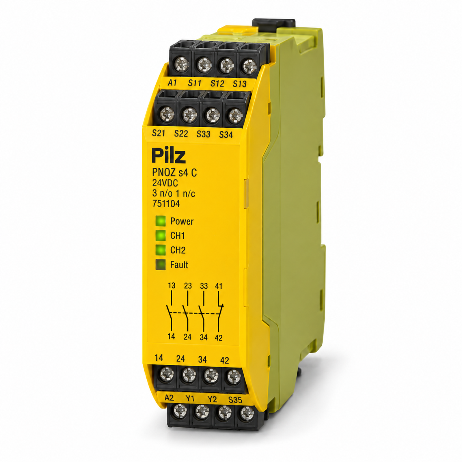 Pilz PNOZ s4 C 24VDC 3 n/o 1 n/c safety relay, product ID 751104