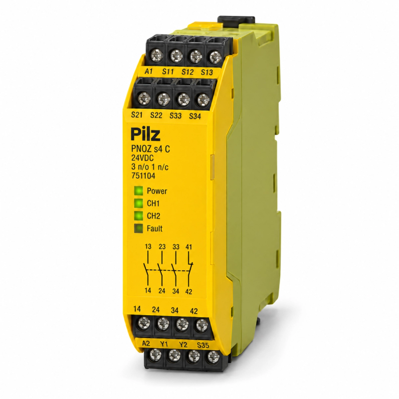 Pilz PNOZ s4 C 24VDC 3 n/o 1 n/c safety relay, product ID 751104