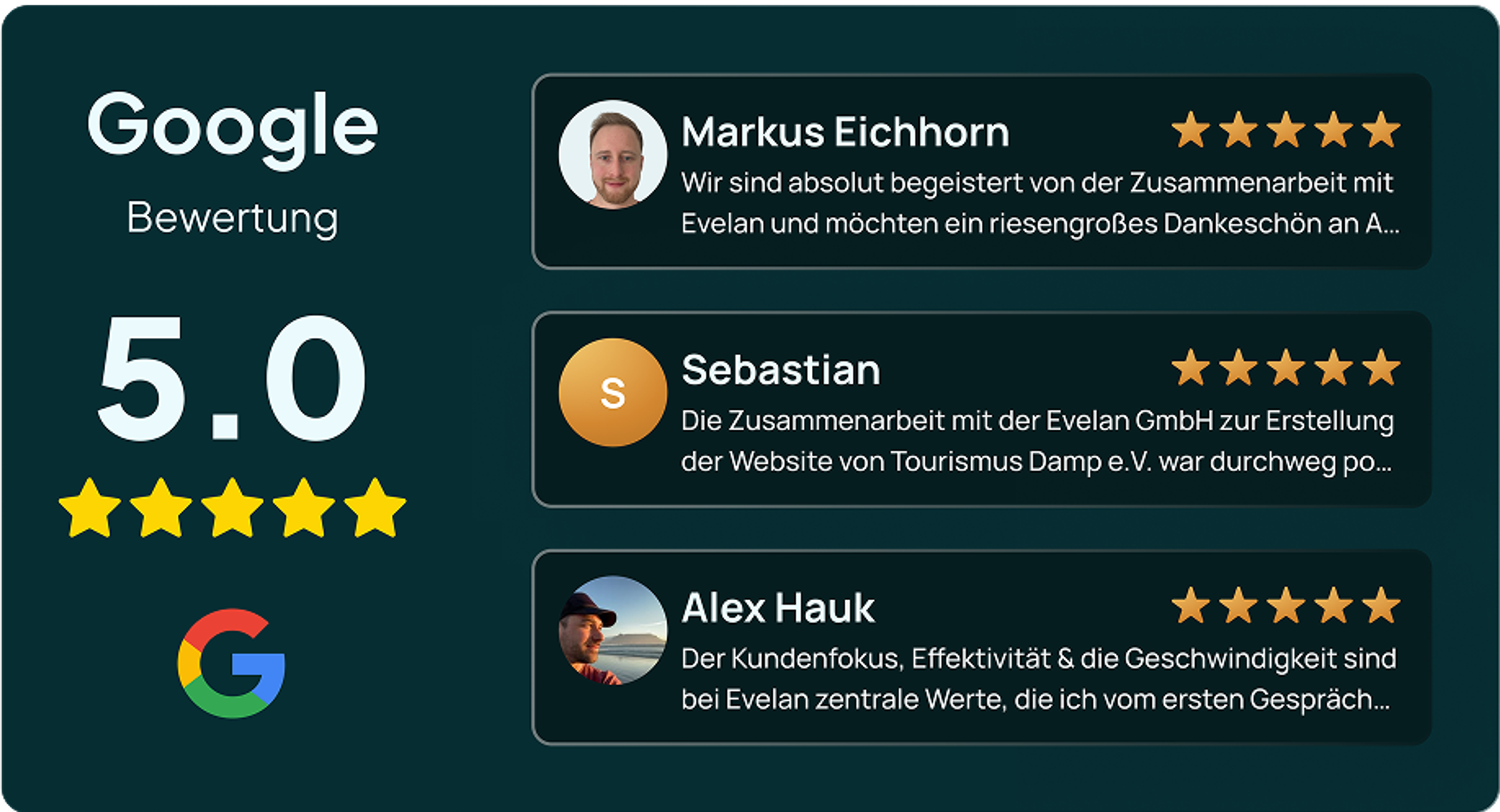 Evelan Google reviews