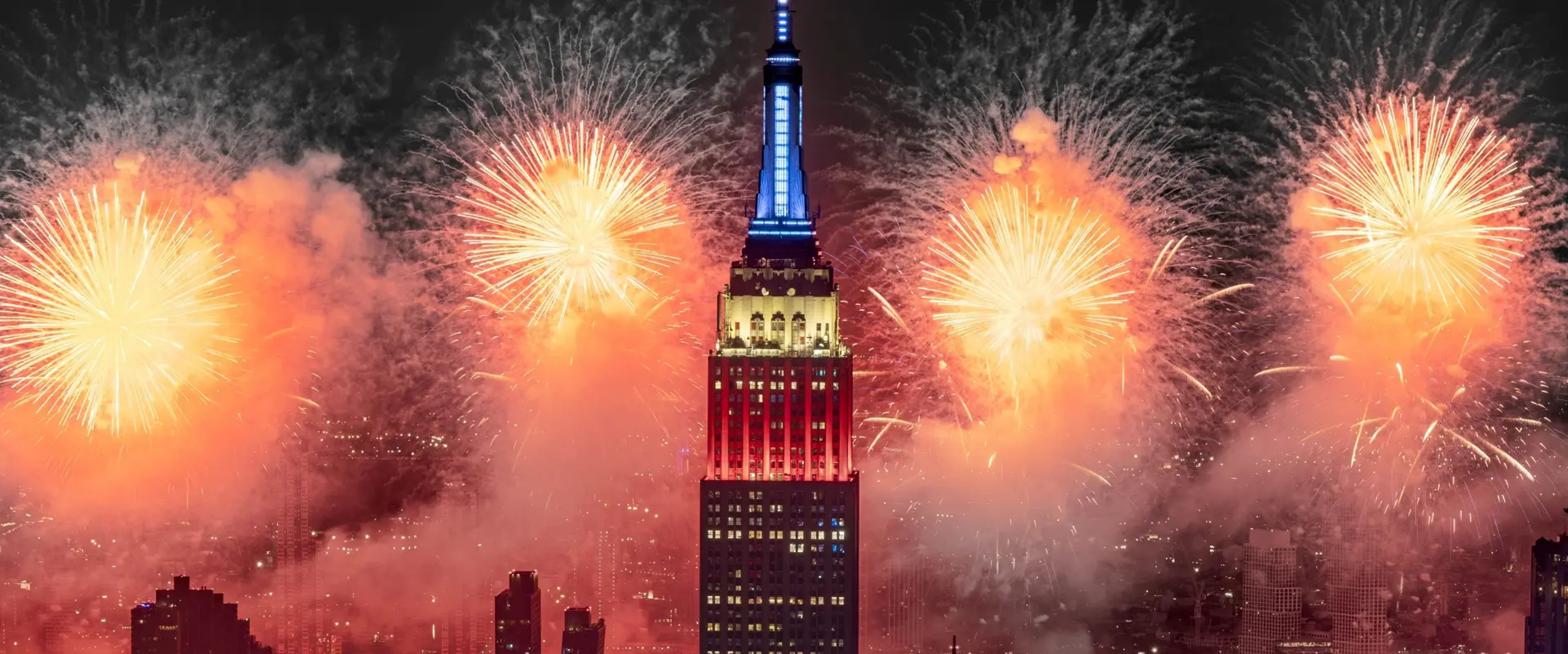 4th of July fireworks behind the Empire State Building in New York City