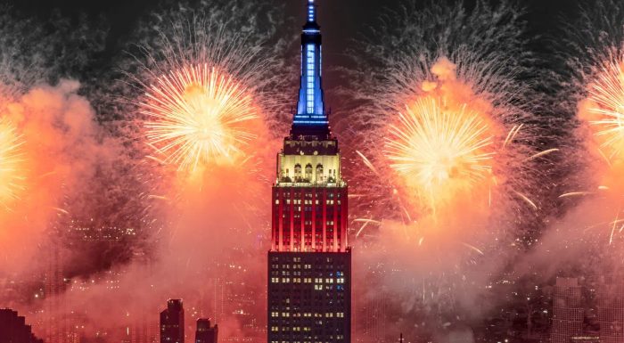 4th of July fireworks behind the Empire State Building in New York City