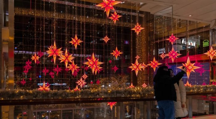 Illuminated stars inside the Shops at Columbus Circle