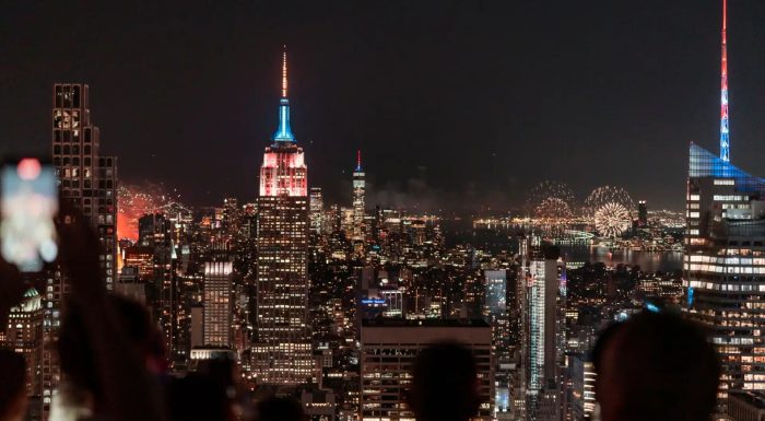 View of New York with fireworks in the distance