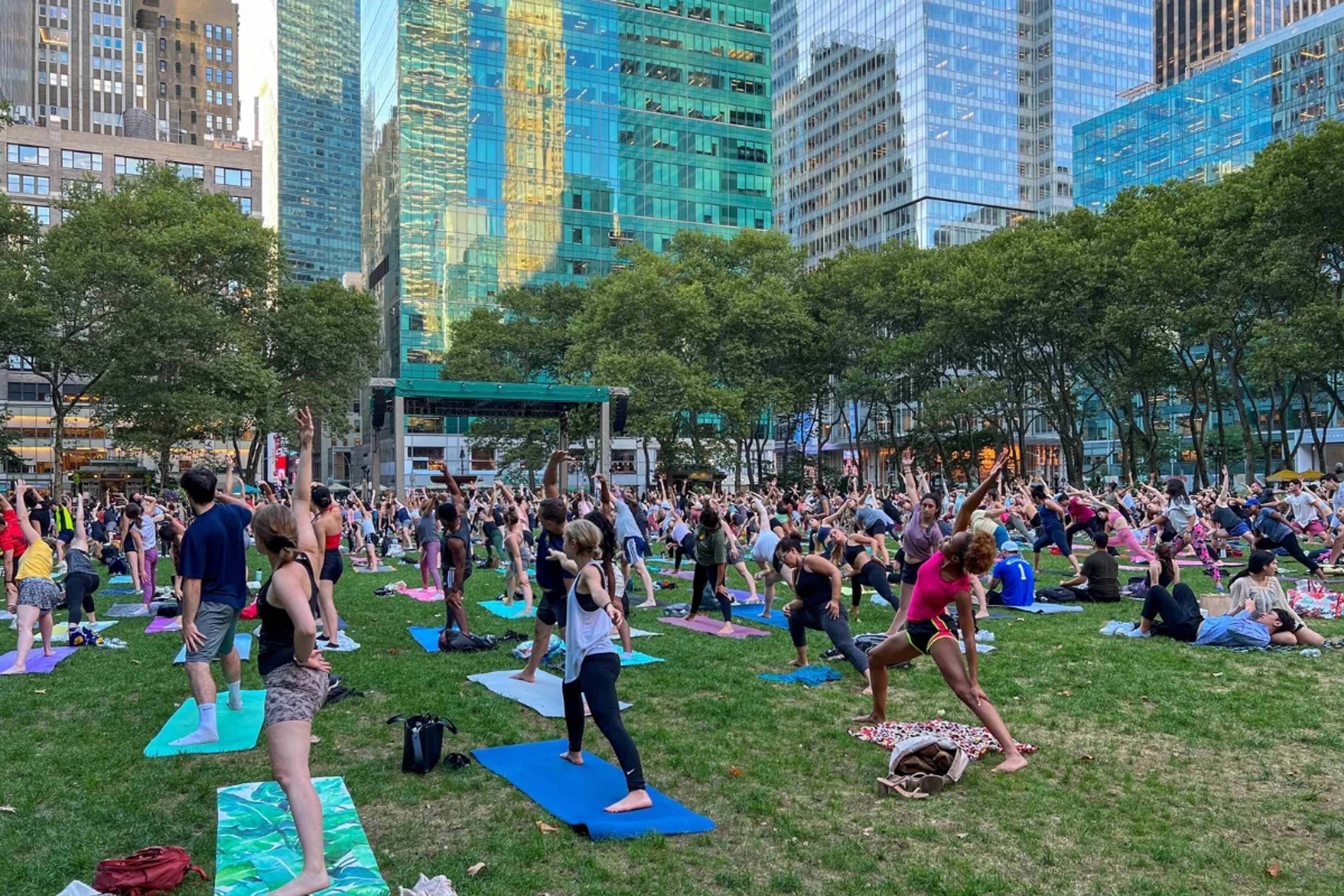 Yoga class in Bryant Park