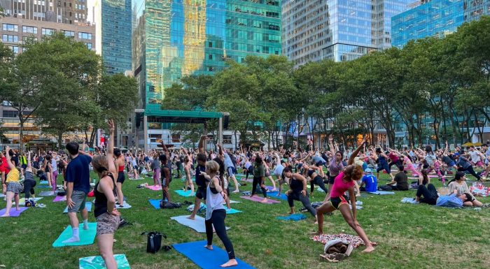 Yoga class in Bryant Park